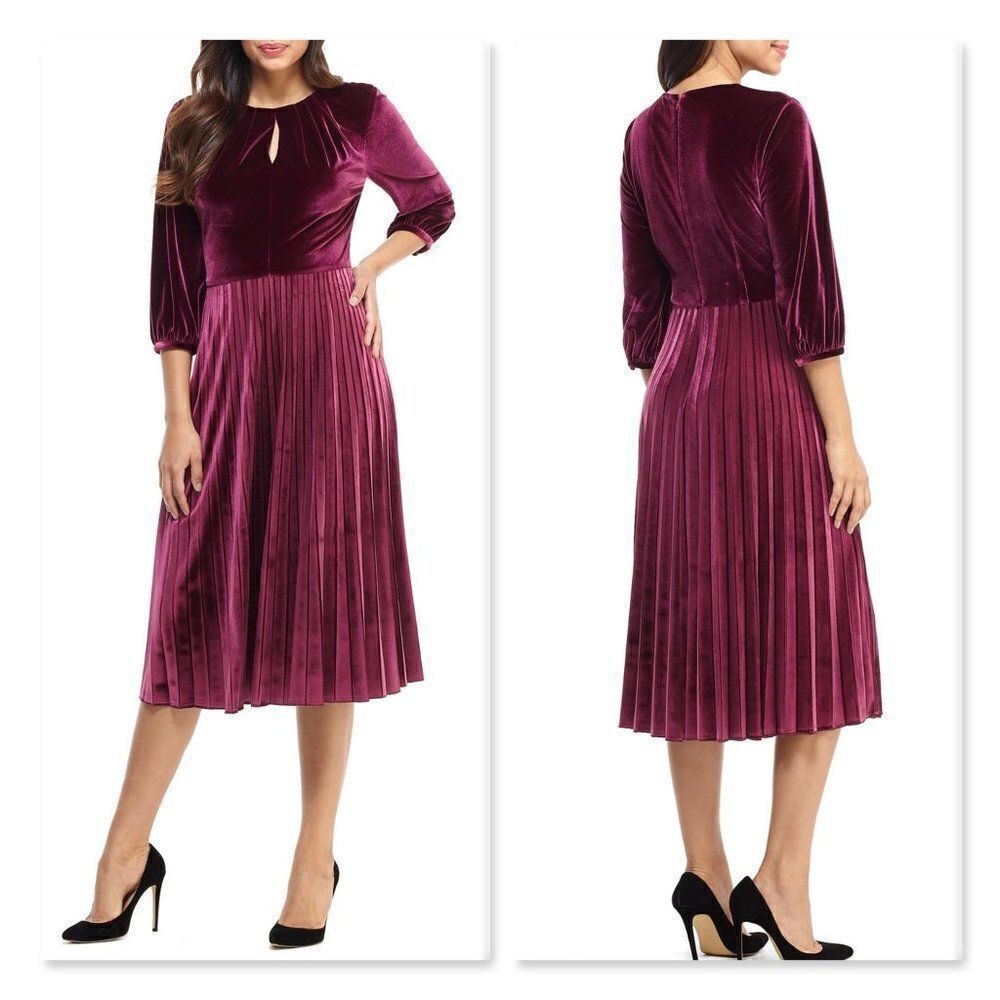 Maggy London Velour Pleated Midi Dress
